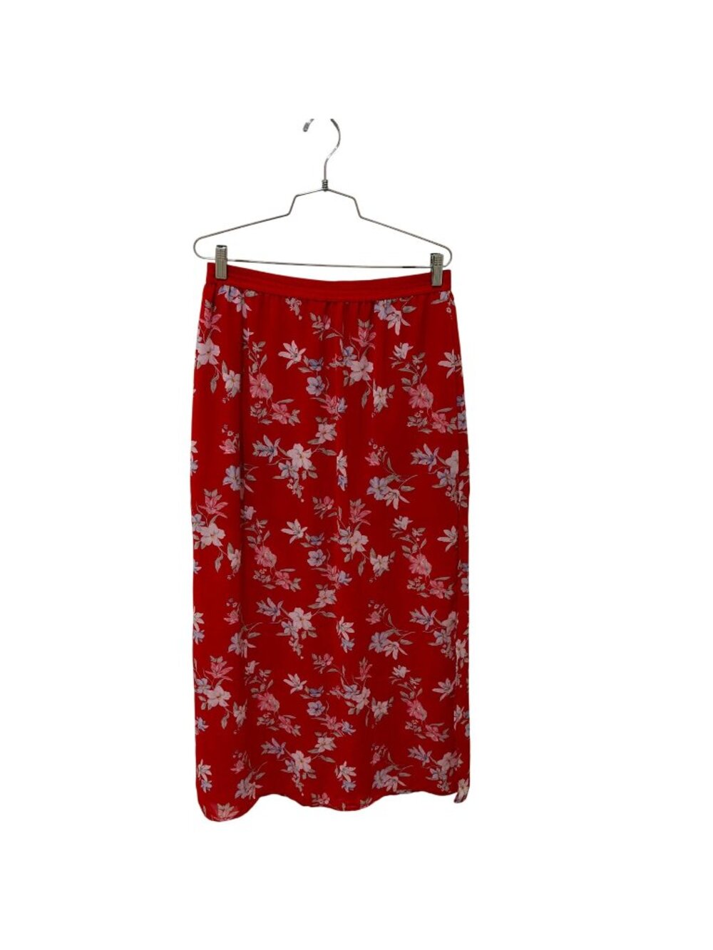 90's Y2K Cherry Red Sheer Floral Overlay Maxi Skirt